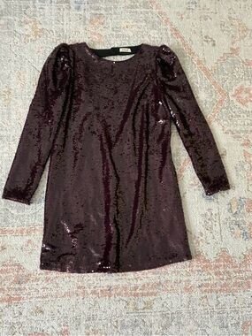 Essue Sequin Long Sleeve Party Dress - Dark Plum-Sz M